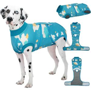 Kuoser Dog Recovery Suit for Female Male After Surgery, Printed Anti-Licking Dog Surgery Suit for Spay Neuter, Breathable Pet Bodysuit for Abdominal Wounds Skin Disease, Cone Alternative Onesie, XL (X-Large (Back: 20.1" - 24.8"; Weight: 42 - 75LB), Blue)