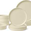 Amazon Basics Glazed Stoneware Dinnerware Set, Ceramic, Dishwasher-Safe, Freezer-Safe, 4 Full Place Settings, 12-Piece, Ivory