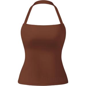 Ieumaz Workout Halter Tank Tops for Women with Built in Bra Sleeveless Backless Square Neck Longline Gym Yoga Top (Red, XS)
