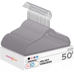 HOUSE DAY 14 Inch Kids Velvet Hangers 50 Pack, Durable Big Kid Hangers for Youth, Teen, Non Slip Kids Felt Hanger, Cute Childrens Hanger for Closet, Grey (Gray)