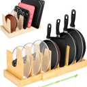 Pots and Pans Organizer for Under Cabinet - Expandable Bamboo Pot Lid Organizer, Pan Organizers inside Cabinet, Drawer Pot Lid Holder Rack for Kitchen Organization and Storage