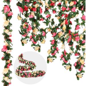12 Pcs 100 ft Flower Garland Artificial Rose Vine with Green Leaves Hanging Artificial Flower Vines Ivy Garlands Wall Garden Decor for Room Wedding Birthday Arch Decor(Champagne)