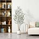 Artificial Olive Tree 6FT-Faux Olive Trees with Realistic Silk Leaves & White Planter - Tall Fake Plant with Natural Trunk for Indoor Use,Faux Plants Fake Moss for Living Room, Office, Home Decor