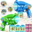 Bubble Gun Machine for Kids 4-8: 2-Pack Automatic Bubble Guns with 2 Bottles Refill Solution - Summer Outdoor Toys Bubble Blaster Maker Blower for Easter Party, 3x8x7 inches