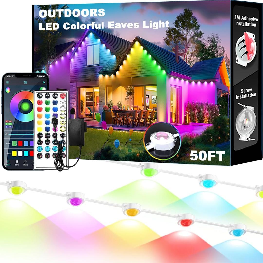 EJ's SUPER CAR Permanent Outdoor Lights Waterproof IP67, Smart RGB+IC Eaves LED Lights with App & Remote Control, 200+ Dynamic Scene Modes for House Roof, Garden, Christmas, Party Decor