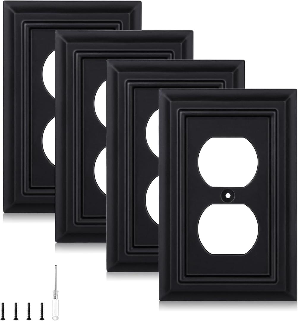 Matte Black Decorative Outlet Covers Wall Plates, Bamboo Fiber Light Switch Covers, Natural Material Electric Receptacle Switch Plate Outlet Cover of various styles (1 Gang Duplex 4 Pack)