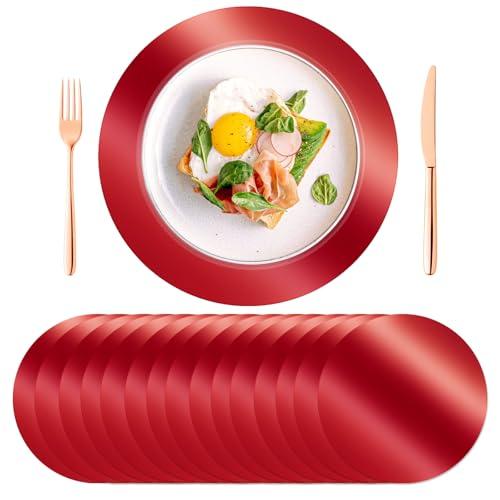 KesaPlan 100 PCS Round Red Placemats, 13" Disposable Paper Placemats for Dining Table, Mirrored Red Charger Place Mat for Christmas Thanksgiving Kitchen Banquet Table Setting Wedding Dinner Party