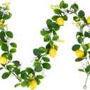 PH Pandahall Artificial Lemon Garland, 5.3 Ft Summer Fake Fruit Garlands Lemon Green Leaves Flower Faux Lemon Greenery Vines Garland for Door Wall Stairs Mantle Home Party Wedding Decor