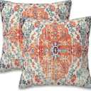 Throw Pillow Covers Boho Orange Pillow Covers 16x16 Inch Set of 2 Rug Boho Style Ethnic Floral Throw Pillows Decorative Pillow Cases Cushion Covers for Bedroom Livingroom Sofa Farm House