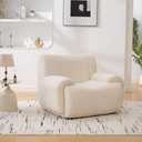 Oversized Accent Chair, Comfy Upholstered Barrel Armchair with Deep Seats, Perfect for Living Room, Bedroom, Apartment, Beige