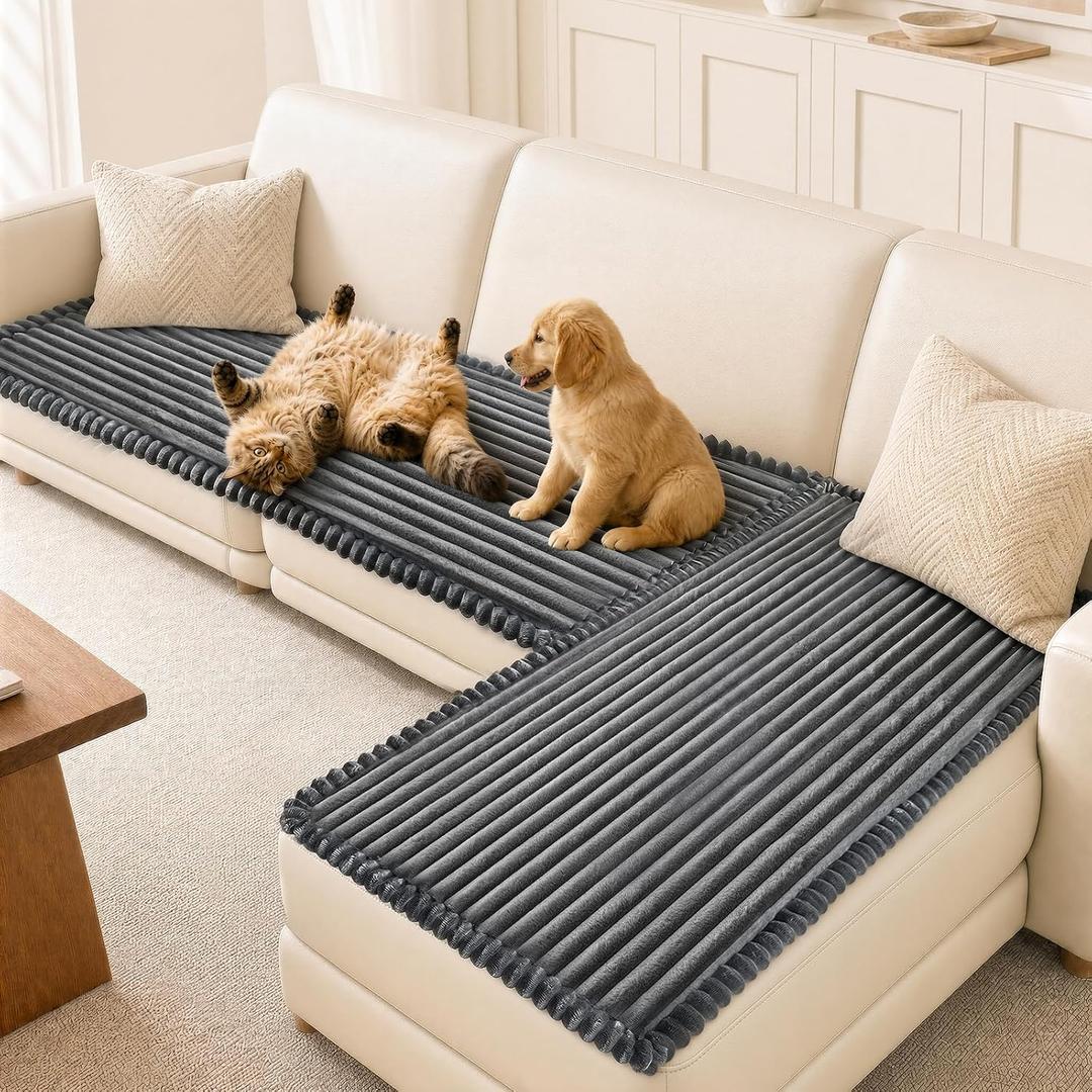 NAISI Pet Couch Covers for Sofa with Thick Filling and Non-Slip Bottom Sectional Sofa Covers Washable Friendly for Pets(2pcs/27.5"x59"+27.5"x70.8",Dark Grey)