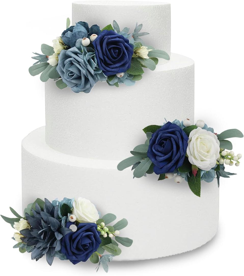 Rinlong 3Pcs Pre-made Cake Toppers Navy Blue Flowers Cake Decorations Wedding Cake Decorating Flowers Decor Birthday Baptism Party Cake Toppers Rinlong 3Pcs Pre-made Cake Toppers Navy Blue Flowers Cake Decorations Wedding Cake Decorating Flowers Decor Birthday Baptism Party Cake Toppers