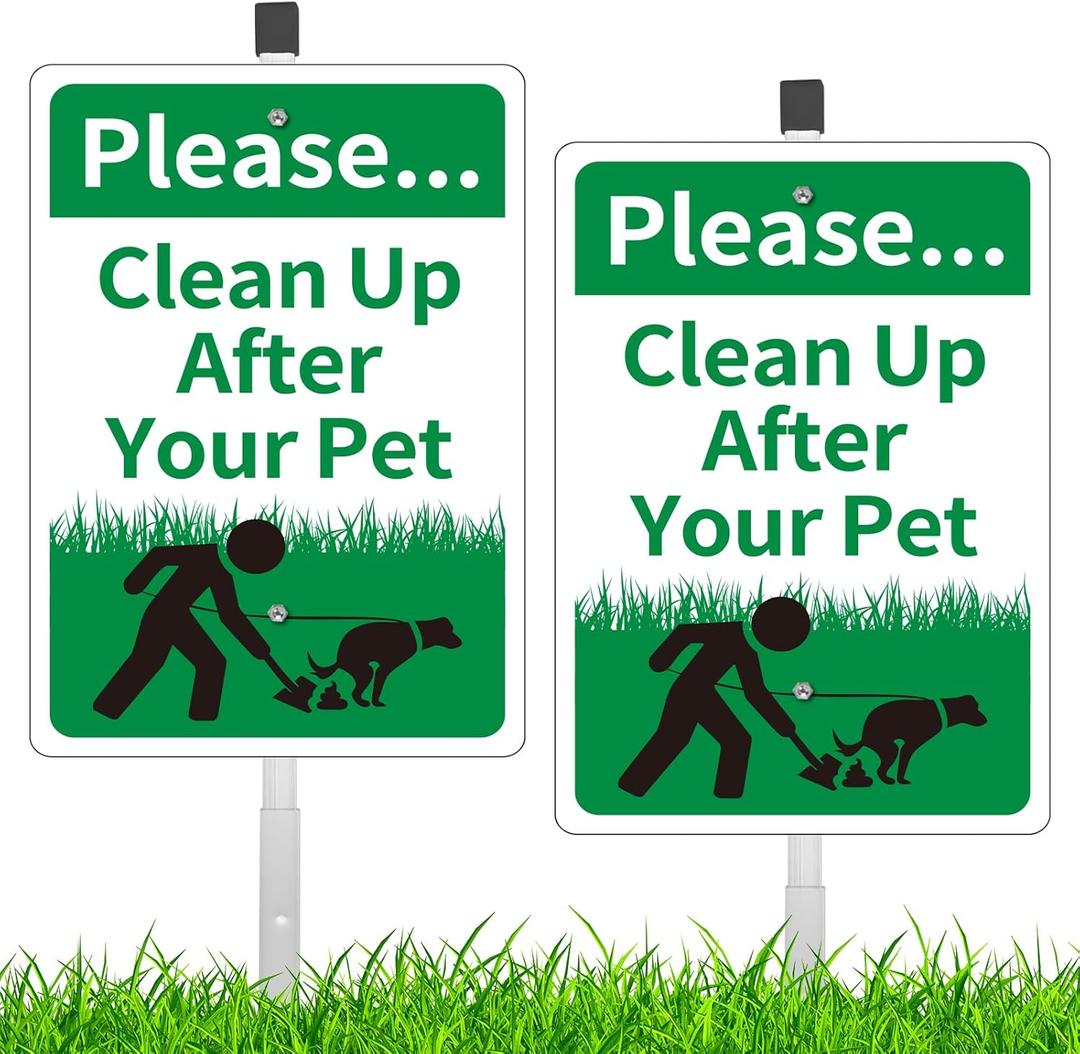 2 Pack Please Pick Up After Your Pet Sign, No Dog Poop Lawn Signs, 12''X8'' Sturdy Rust Free Aluminum Metal Signs With 28" Metal Stakes, Fade Resistant, Weatherproof, Easy to Mount