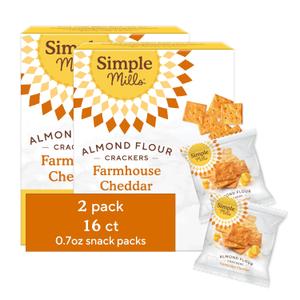 Simple Mills Almond Flour Crackers Snack Packs, Farmhouse Cheddar, Gluten Free, Flax Seed, Sunflower Seeds, Corn Free, Good for Snacks, 6.5 oz, Pack of 2 (8 Bags per Box)