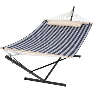 SUNCREAT Double Hammock with Stand Included, Outdoor Portable Hammock with Stand, Blue (78.7 x 55.1 in, Hammock with 144 in Stand)