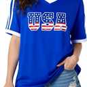 Brazil Shirt for Women Soccer Jersey Short Sleeve Shirts Brazil Jersey Contrast Binding V Neck Plus Tee Tops (M)