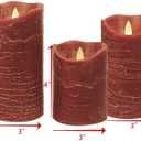 iZAN 3 Pack Real Wax Flameless Pillar Candles, 3”D X 4" 5" 6" H (Burgundy)