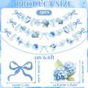 Blue Party Decorations, Blue Hydrangea Flower & Bow Themed Party Decorations, with 3 Pre-strung Flower Banners and 20 Hanging Swirls for Women Girl Birthday, Baby Showers, Bridal Showers, Birthdays, Tea Parties