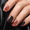 2 x Elegant Amber & Black Gel Press On Nails - Medium Square Press On Nails for Office - 24 Pcs, 12 Sizes - Fake Nails - No Glue Needed - Glossy & Durable - Lasting Up to 2 Weeks