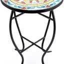 VONLUCE 21" Mosaic Plant Stand, 14 Inch Round Side Table with Ceramic Tile Top, Indoor and Outdoor Accent Table, Outdoor Patio Furniture, End Table for Garden Patio Living Room More, Floral, Steel, Ceramic Tile
