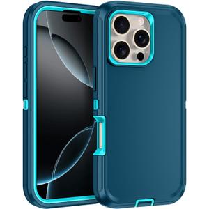 for iPhone 16 Pro Max Case [Shockproof] [3-Layer] [Military-Grade] Full Body Protection Rugged Heavy Duty Cover Case for iPhone 16 Pro Max,Turquoise