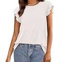KIRUNDO Womens Tops 2025 Summer Ruffle Short Sleeve Casual T Shirts Trendy Crewneck Loose Solid Color Basic Tee Blouses(White, X-Large)