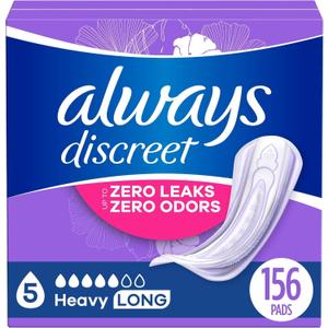 Always Discreet Adult Incontinence Pads for Women, Heavy Absorbency, Long Length, Postpartum Pads, 156 CT