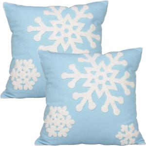Elife Soft Square Christmas Snowflake Home Decorative Canvas Cotton Embroidery Throw Pillow Covers 18x18 Cushion Covers Pillowcases for Sofa Bed Chair (1 Pair, Sky Blue)