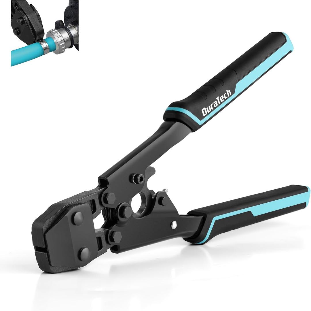 DURATECH Ratchet PEX Crimping Tool, PEX Cinch Tool for Fastening Stainless Clamps from 3/8-in to 1-in, Fits ASTM F2098 Clamps and 10mm Max Width Single Ear Clamps