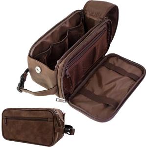 PAVILIA Toiletry Bag for Men, Travel Essentials Shaving Dopp Kit, Men's Travel Bag Toiletries Organizer Case for Grooming, PU Leather Water Resistant Cosmetic Bag Pouch (Dark Brown) (Large (10.5x5.5x6))
