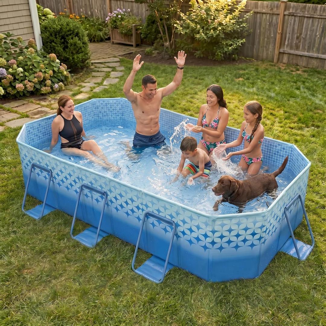 101" Foldable Pool for Kids & Adults,Indigo | Non-Inflatable, Metal Frame, Thick PVC Collapsible, Swimming Pool for Kids Family Dogs,Outdoor Summer