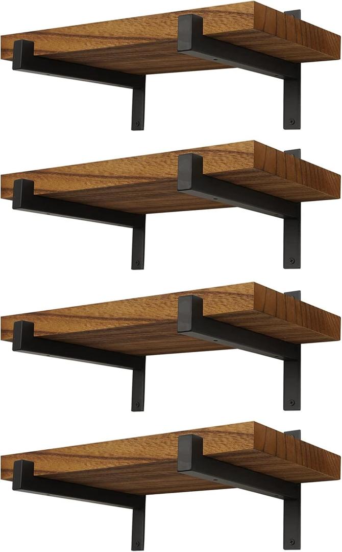 EZYDECOR 8 Packs Heavy Duty Shelf Brackets Wall Mounted Industrial Metal Shelving Support with Lip for DIY Open Shelving (Black) 12"