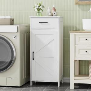 Homhedy 35.4" H Bathroom Cabinet with Drawer, Bathroom Organizers and Storage, Adjustable Shelf, Floor Cabinet for Living Room, Entryway, Kitchen, White, (15.7" W), 11.8"D x 15.7"W x 35.4"H