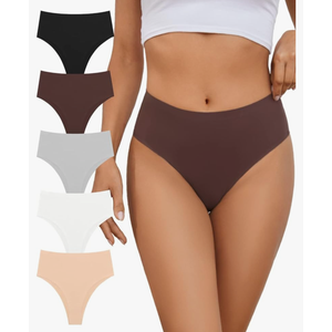 GreenBaa No Show High Rise Bikini Panties Women's Seamless Hi Cut Underwear 5 Pack L