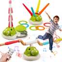 3-in-1 Dinosaur Rocket Launcher, Ring Toss & Musical Jumping Toy for Kids Aged 3-8, Remote Control Outdoor & Indoor Toys for Boys and Girls, Birthday Gift for Boys & Girls Ages 4-8