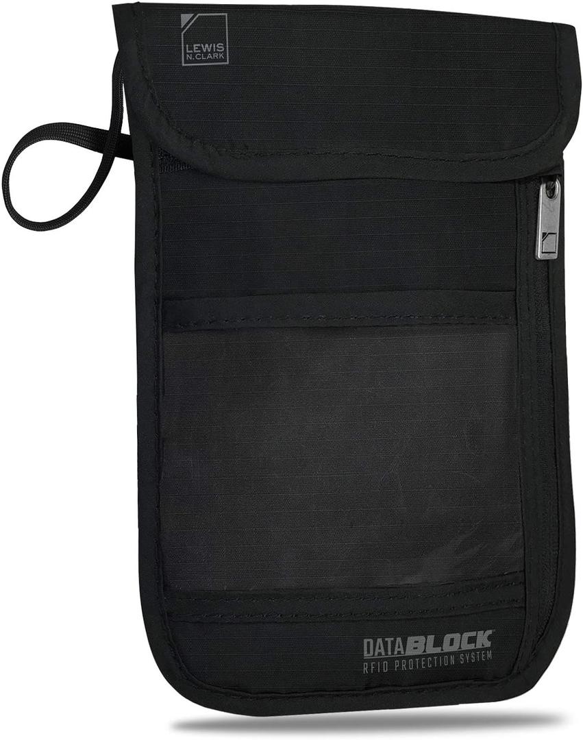Lewis N. Clark Rfid Blocking Stash Neck Wallet, Travel Neck Pouch + Passport Holder for Women & Men - Black