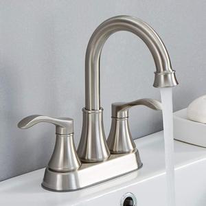 Lead-Free Commercial 2-Handle Brushed Nickel Bathroom Sink Faucet, 360 Swivel High-Arc Spout 4 Inch Centerset Lavatory Vanity Faucets Set for Bathroom Sink with Drain & Water Hoses, VLS10003BML-1