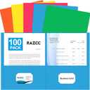 Two Pocket Folders, RAZCC 100 Pack File Folders with Pockets Fit Letter Size Paper, Thick Paper File Folder for School Office Business Home, Assorted 5 Colors
