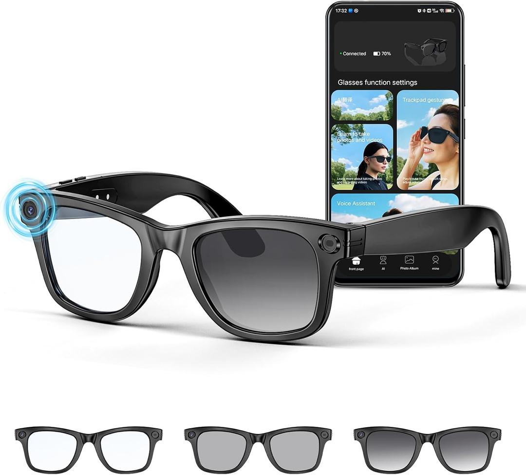 Mingtawn AI Smart Glasses 4K HD Camera, BT Call, 800W Anti-Shake Camera Glasses with Video Recording Dual Mic, Simultaneous Interpretation/GPT Identify Objects, 270mAh Photochromic GlassesBlack