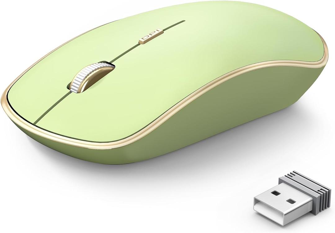 JOYACCESS J 2.4G Slim Wireless Silent Mouse - Portable Wireless Computer Mouse with 5 Adjustable DPI Levels, USB for Desktop, Notebook, MacBook, Chromebook, PC (Light Green)