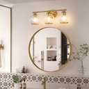 Mecgirn Brushed Gold Bathroom Vanity Light Over Mirror, 3 Light Bathroom Light Fixtures with Clear Globe Glass Shade, Modern Vanity Lighting Wall Mounted