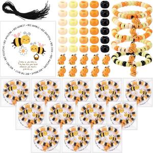 Highergo 50 Set Motivational Bee Themed Gifts Bee Bracelet Beads DIY Craft Kit with Inspirational Cards and Bags for Teacher Bee Party Favors