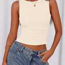 PRETTYGARDEN Women Going Out Tops Summer Clothes 2025 Trendy Split Hem Ruched Sleeveless Shirt Cute Y2K Tank Top (X-Large)