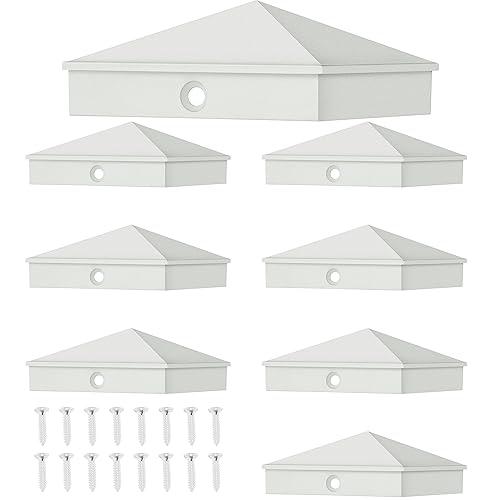 Dunzy Post Caps Aluminum Pyramid Fence Deck Post Caps Cover for Nominal Sleeve with Screws for Outdoor Mailbox Dock Wood(4 x 4,White,8 Packs)