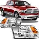 Headlights Assembly For 2009-2018 Dodge Ram 1500 2500 3500, Fit For 09-18 Ram Quad or Dual Style Halogen Headlamp Clear Lens Chrome Housing Amber Corner Head Lights Set Replacement Pair