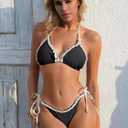 ANRABESS Sexy Bikini Sets for Women Ruffle Trim Two Piece Swimsuit 2026 Summer Bathing Suit Halter String Triangle Swimwear (Black, S)
