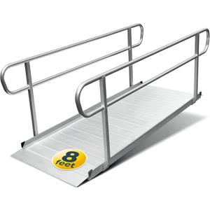 MAASTERS Ramp with Handrails 8 FT, Loading Capacity 850 lbs, ADA Compliant | non-slip surface, sturdy, waterproof