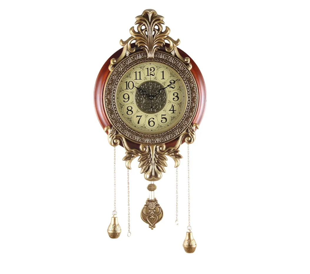 Aero Snail Large Wall Clock with Pendulum, Real Wood Retro Style, Battery Operated, Vintage Royal Decor for Home Living Bedroom