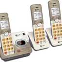 AT&T EL52313 3-Handset Cordless Phone with Answering System & Extra-large Backlit Keys, Light champagne, 3 Handsets