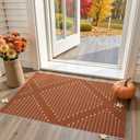 LIVEBOX Burnt Orange Entryway Rug, Washable Front Door Rug Cotton Blend Kitchen Rugs, Boho Woven Area Rug Throw Carpet for Layered Porch Halloween Decor Rugs (2.4' x 3.7')